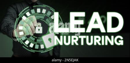 Scrittura con testo Nurturing derivazioni. Metodo di concetto del Internet di costruzione di un rapporto con i clienti potenziali Foto Stock
