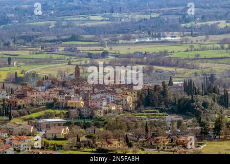 Veduta aerea di Castiglion Fibocchi e dintorni, Arezzo, Italia Foto Stock