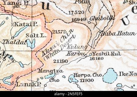 1900 mappa storica dell'atlante di Aksai Chin - centro immagini. La zona di confine è fortemente contesa tra India e Cina e ci sono stati scontri di confine. Foto Stock