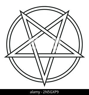 Pentagram - immagine vettoriale in bianco e nero di una semplice stella a cinque punte con bordo a cerchio, isolata su bianco Illustrazione Vettoriale