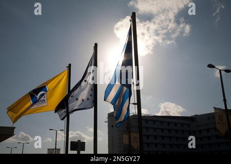 bandiere all'aeroporto internazionale di atene sparta-artemida eleftherios venizelos atene grecia Foto Stock