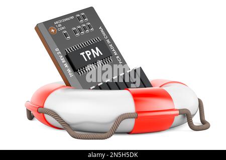 Trusted Platform Module, TPM con lifeboa, rendering 3D isolato su sfondo bianco Foto Stock