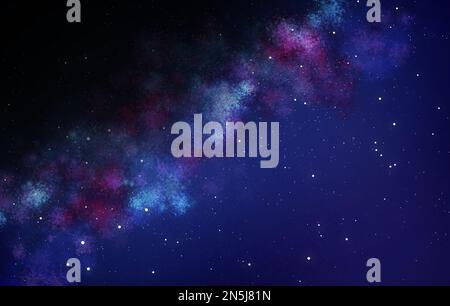 Illustrazione digitale di una galassia rosa, viola e blu con stelle scintillanti utilizzando la vernice Clipstudio. Foto Stock