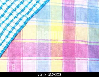 Tessuti diversi tessuti texture colorati, sfondi, vista dall'alto e copyspace. Foto Stock