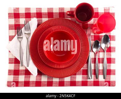 Tavolo con un Gingham Place Mat impostato per un pasto Foto Stock