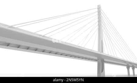 Ponte sospeso modello digitale isolato su bianco, illustrazione rendering 3D Foto Stock