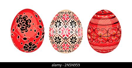 Set di uova di pasqua con tradizionale modello etnico a punto incrociato ucraino Illustrazione Vettoriale