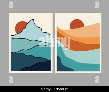 Natura illustrazione minimalista Sunshine immagini di paesaggi estetici retrospettivi disegno artistico per poster a parete Illustrazione Vettoriale