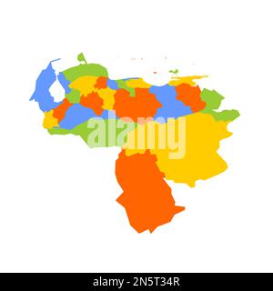 Venezuela mappa politica delle divisioni amministrative - stati, distretto della capitale e dipendenze federali. Mappa vettoriale colorata vuota. Illustrazione Vettoriale