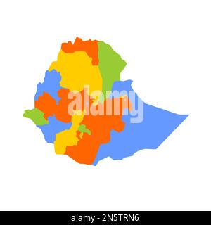 Etiopia carta politica delle divisioni amministrative - regioni e città charter. Mappa vettoriale colorata vuota. Illustrazione Vettoriale