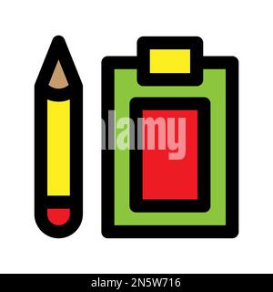 La linea dell'icona della clipboard e della penna è isolata su sfondo bianco. Icona sottile nera piatta sullo stile moderno. Simbolo lineare e tratto modificabile. Semplice e. Illustrazione Vettoriale