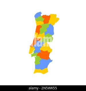 Portogallo carta politica delle divisioni amministrative - distretti. Mappa vettoriale colorata vuota. Illustrazione Vettoriale