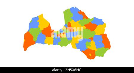 Lettonia carta politica delle divisioni amministrative - comuni e città. Mappa vettoriale colorata vuota. Illustrazione Vettoriale