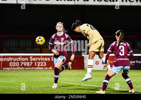 Londra, Regno Unito. 09th Feb, 2023. Dagenham, Inghilterra, 23rd 2022 ottobre: Sam Kerr (20 Chelsea) si dirige a Chelseas 6th durante la semifinale della Womens Continental League Cup tra West Ham United e Chelsea a Dagenham e il Chigwell Construction Stadium.England di Redbridge. (K Hodgson/SPP) Credit: SPP Sport Press Photo. /Alamy Live News Foto Stock