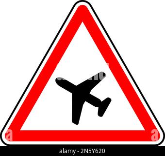 Grafica vettoriale di un cartello stradale UK low flying Aircraft. Consiste in una rappresentazione della silhouette di un aeroplano contenuto in un triangolo rosso Illustrazione Vettoriale