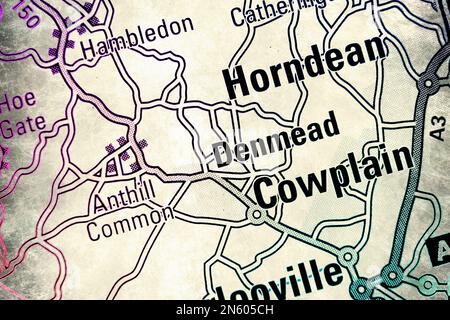 Denmead Village, Hampshire, Regno Unito atlas mappa nome della città - effetto acquerello Foto Stock