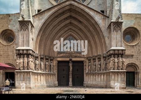 Cattedrale Basilica Metropolitan e Primate di Santa Tecla il più grande della Catalogna in stile gotico nella città di Tarragona, Catalogna, Spagna, Foto Stock