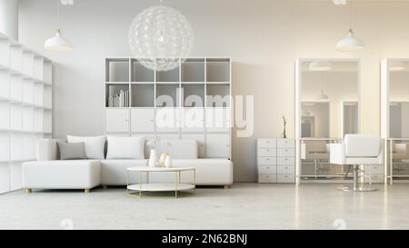 Moderno salone, banco ricevimento e interno dell'area wating - 3D rendering Foto Stock