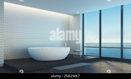 Moderno bagno di lusso vista mare - 3D rendering Foto Stock