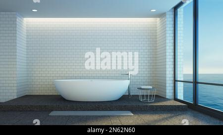 Moderno bagno di lusso vista mare - 3D rendering Foto Stock