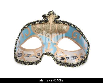 Bella maschera di carnevale azzurro isolato su bianco Foto Stock