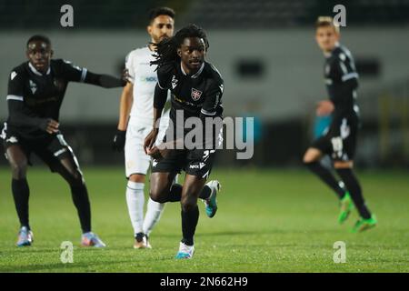 Setubal, Portogallo. 9th Feb, 2023. Romario Baro (Casa Pia) Calcio/Calcio : Portogallo 'TACA de Portugal Placard' Quarter-Final match tra Casa Pia AC 2-5 CD Nacional all'Estadio do Bonfim di Setubal, Portogallo . Credit: Mutsu Kawamori/AFLO/Alamy Live News Foto Stock