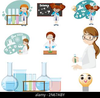 Set di personaggi per ragazzi scienziato illustrazione Illustrazione Vettoriale