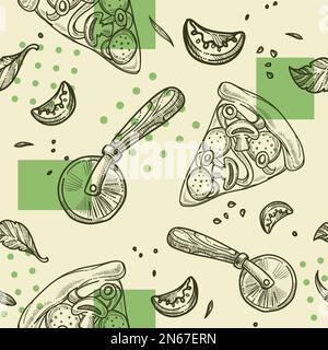 Menu pizzeria senza cuciture, gustoso vettore pizza Illustrazione Vettoriale