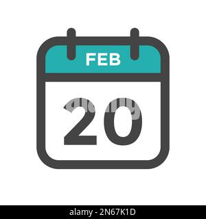 Febbraio 20 giorno di calendario o Data di calendario per la scadenza e l'appuntamento Illustrazione Vettoriale