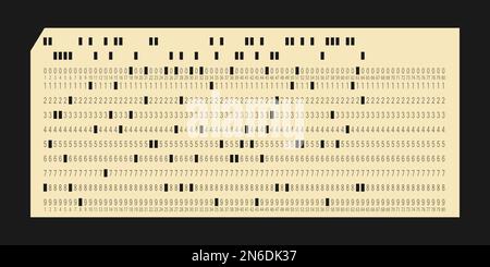 Scheda punch vintage IBM per macchine elettroniche di elaborazione dati. Scheda perforatrice retrò per l'inserimento e la memorizzazione di informazioni sulla tecnologia automatizzata Illustrazione Vettoriale