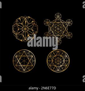logo della geometria sacra, forme, olistico, spirituale, sacrale, esagonale, circolare, mandala, triangolo.eps Illustrazione Vettoriale