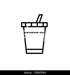 Tazza usa e getta per tè freddo, caffè o limonata con paglia. Pixel Perfect, icona del tratto modificabile Illustrazione Vettoriale