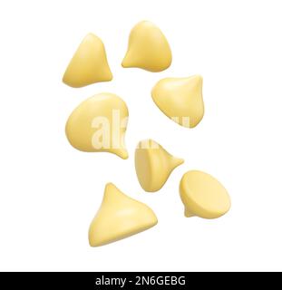 Un 3D di caduta di latte e gocce di cioccolato bianco Foto Stock