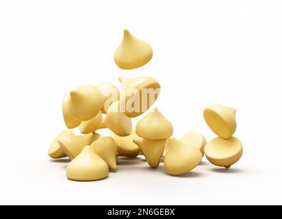 Un 3D di caduta di latte e gocce di cioccolato bianco Foto Stock