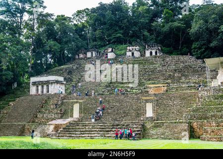 Vecchie iscrizioni presso l'antico sito archeologico Maya Bonampak, Chiapas, Messico Foto Stock