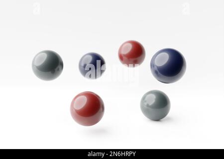 3D illustrazione di una serie di palline colorate su sfondo bianco. Sfera di Cyber Foto Stock