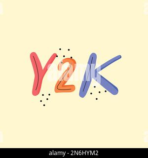 Y2K caratteri di testo in stile retrò. Colorato vintage 90s concetto parola fumetto stile doodle. Illustrazione Vettoriale