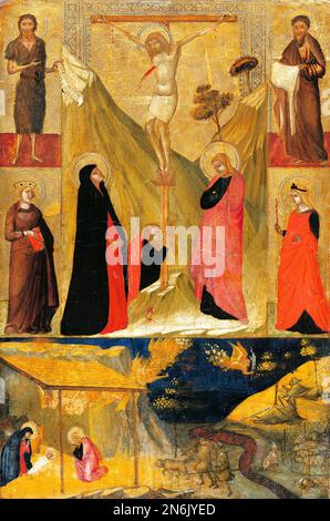 Ambrogio Lorenzetti, la Crocifissione e la Natività con i Santi, pittura in misto su legno di pioppo, 1330-1335 Foto Stock