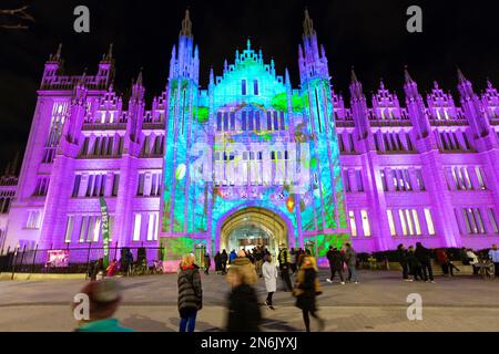 Viste delle installazioni di arte illuminata al 2023° Spectra Festival of Light Aberdeen, Scozia Foto Stock