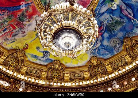 il famoso soffitto dipinto all'interno del Palais Garnier (Opera di Parigi), creato dall'artista Marc Chagall e svelato nel 1964 Foto Stock
