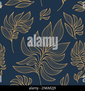 Modello vintage vettoriale senza cuciture. Linea art deco lascia sfondo, motivo floreale dorato. Illustrazione Vettoriale