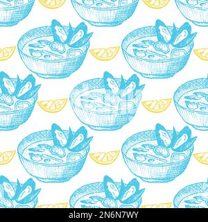 Zuppa di mitili senza cuciture su sfondo bianco Illustrazione Vettoriale