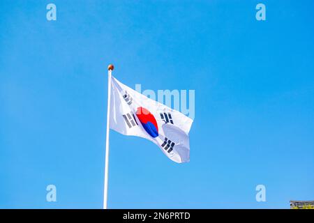 Bandiera della Corea del Sud che batte nel vento Foto Stock