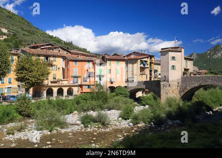 Pont Medieval de Sospel, vallee de la Bevera, Alpes Maritimes, 06, Cote d'Azur, Francia Foto Stock