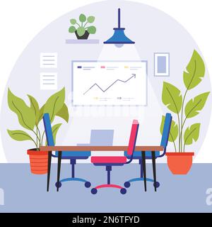 Concetto Smart Meeting Room, design icona colori vettoriali spazi di lavoro salutari, simbolo Green Office, cartello Eco friendly Workspace, design moderno degli interni Illustrazione Vettoriale