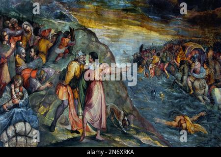 Traversata del Mar Rosso, Mosè, affresco, Museo Diocesano di Arte Sacra di Arezzo,Museo di Belle Arti, Italia, Italiano, Foto Stock