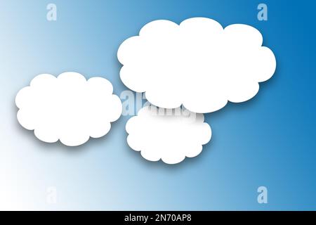 Nuvole bianche su sfondo blu, illustrazione 2D Foto Stock