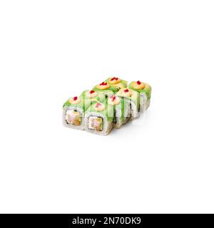 Il set di 8 sushi roll Kyoto Roll su uno sfondo bianco isolato Foto Stock