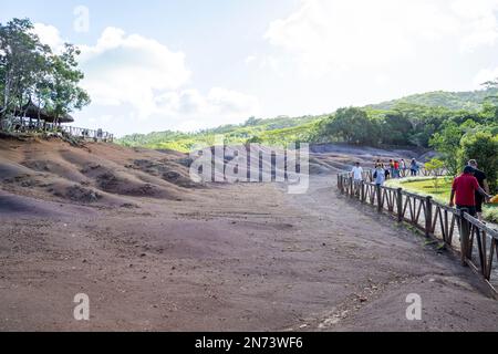 Sette terra colorata su Chamarel, isola Maurizio, Africa Foto Stock