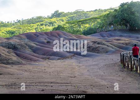 Sette terra colorata su Chamarel, isola Maurizio, Africa Foto Stock